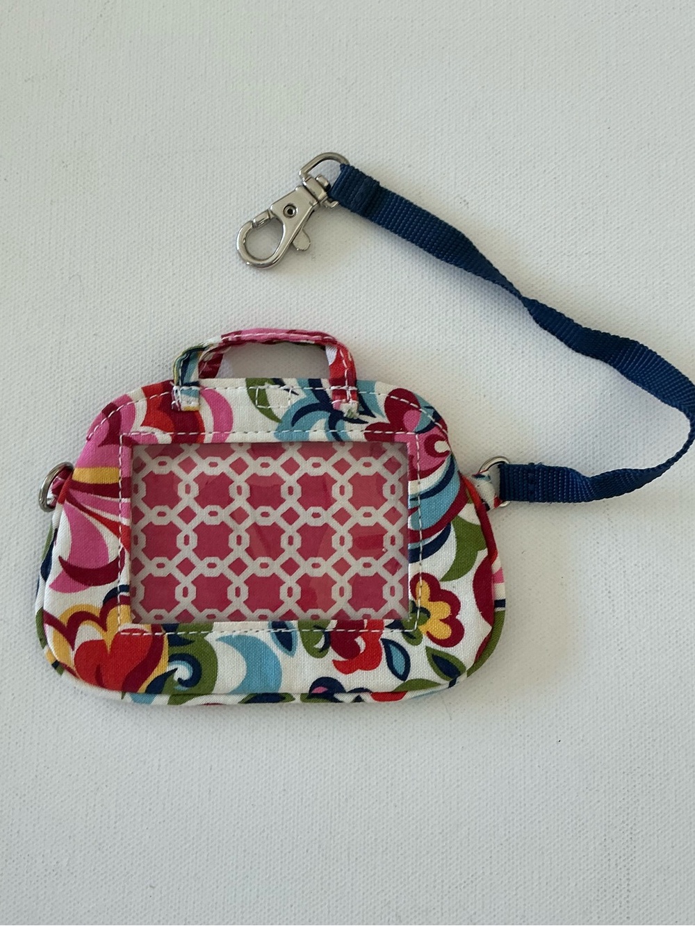 Vera Bradley Floral Multicolor ID Badge-Luggage Tag Holder with Navy Lanyard